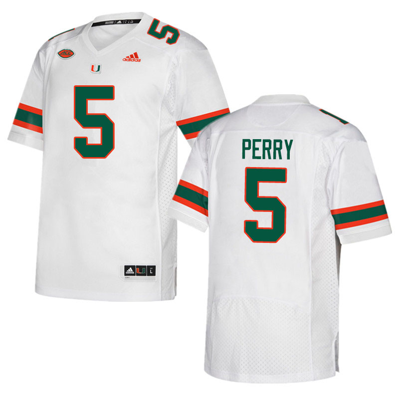 Adidas Miami Hurricanes #5 N'Kosi Perry College Football Jerseys Sale-White - Click Image to Close